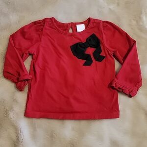JANIE AND JACK RED LONG-SLEEVE TOP WITH BLACK BOW, SIZE 12-18 MONTHS